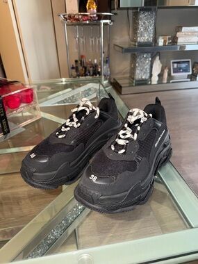 Balenciaga Triple S Sneakers Black with White Laces